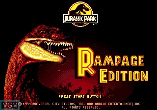 Title screen of the game Jurassic Park - Rampage Edition on Sega Megadrive