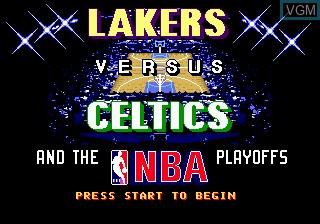Title screen of the game Lakers versus Celtics and the NBA Playoffs on Sega Megadrive