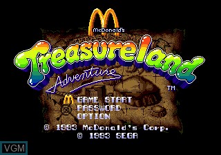Title screen of the game McDonald's Treasure Land Adventure on Sega Megadrive