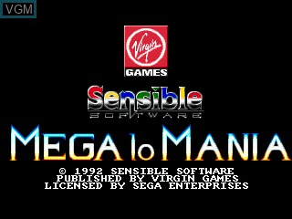 Title screen of the game Mega Lo Mania on Sega Megadrive