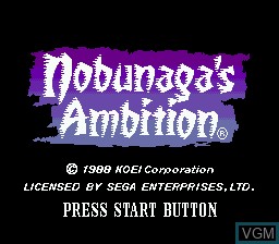 Title screen of the game Nobunaga's Ambition on Sega Megadrive