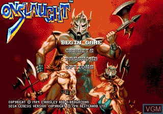 Title screen of the game Onslaught on Sega Megadrive
