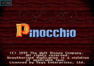 Title screen of the game Pinocchio on Sega Megadrive