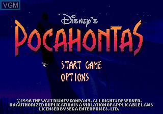 Title screen of the game Pocahontas on Sega Megadrive