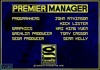 Title screen of the game Premier Manager on Sega Megadrive