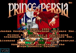 Title screen of the game Prince of Persia on Sega Megadrive