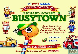 Title screen of the game Richard Scarry's Busytown on Sega Megadrive