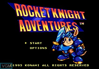 Title screen of the game Rocket Knight Adventures on Sega Megadrive
