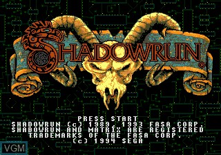 Title screen of the game Shadowrun on Sega Megadrive