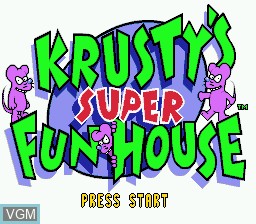 Title screen of the game Krusty's Super Fun House on Sega Megadrive