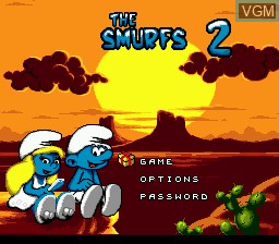 Title screen of the game Smurfs Travel the World, The on Sega Megadrive