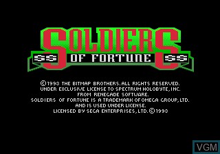 Title screen of the game Soldiers of Fortune on Sega Megadrive