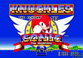 Title screen of the game Sonic and Knuckles & Sonic 2 on Sega Megadrive