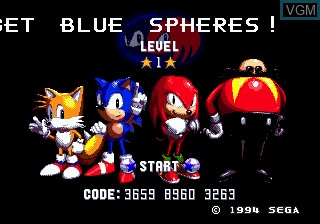 Title screen of the game Sonic and Knuckles & Sonic 1 on Sega Megadrive