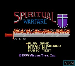 Title screen of the game Spiritual Warfare on Sega Megadrive