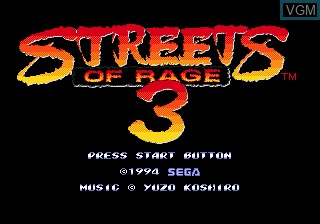 Title screen of the game Streets of Rage 3 on Sega Megadrive
