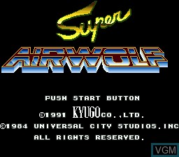 Title screen of the game Super Airwolf on Sega Megadrive