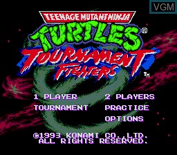 Title screen of the game Teenage Mutant Ninja Turtles - Tournament Fighters on Sega Megadrive