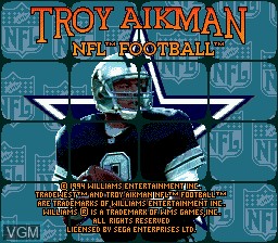 Title screen of the game Troy Aikman NFL Football on Sega Megadrive