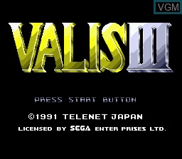 Title screen of the game Valis III on Sega Megadrive
