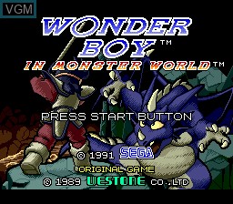 Title screen of the game Wonder Boy in Monster World on Sega Megadrive