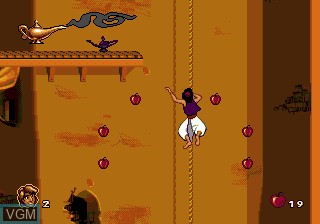 Menu screen of the game Aladdin on Sega Megadrive