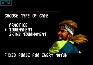 Menu screen of the game Andre Agassi Tennis on Sega Megadrive