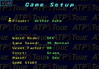 Menu screen of the game ATP Tour Championship Tennis on Sega Megadrive
