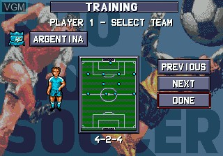 Menu screen of the game Pro Moves Soccer on Sega Megadrive