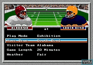 Menu screen of the game Bill Walsh College Football on Sega Megadrive