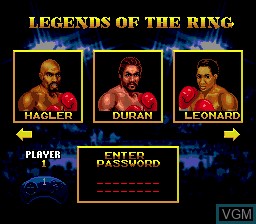 Menu screen of the game Boxing Legends of the Ring on Sega Megadrive