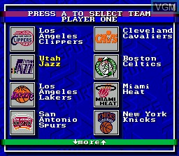 Menu screen of the game Bulls versus Blazers and the NBA Playoffs on Sega Megadrive