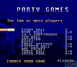 Menu screen of the game Championship Pool on Sega Megadrive