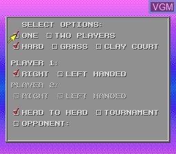 Menu screen of the game David Crane's Amazing Tennis on Sega Megadrive