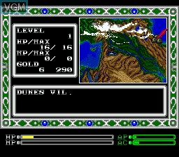 Menu screen of the game Exile on Sega Megadrive