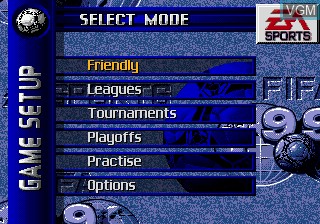 Menu screen of the game FIFA Soccer 99 on Sega Megadrive