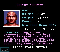 Menu screen of the game George Foreman's KO Boxing on Sega Megadrive