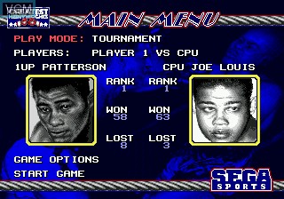 Menu screen of the game Greatest Heavyweights on Sega Megadrive