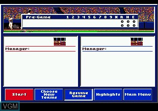 Menu screen of the game Hardball '95 on Sega Megadrive