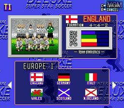 Menu screen of the game International Superstar Soccer Deluxe on Sega Megadrive