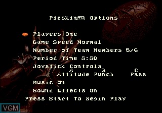 Menu screen of the game Jerry Glanville's Pigskin Footbrawl on Sega Megadrive