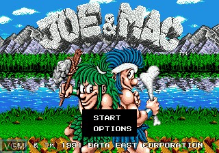 Menu screen of the game Joe & Mac on Sega Megadrive