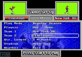 Menu screen of the game John Madden Football '93 on Sega Megadrive