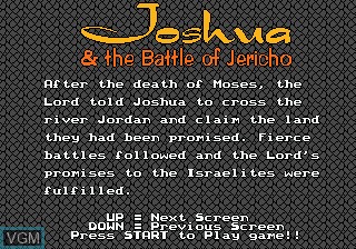 Menu screen of the game Joshua & the Battle of Jericho on Sega Megadrive