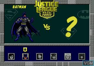Menu screen of the game Justice League Task Force on Sega Megadrive