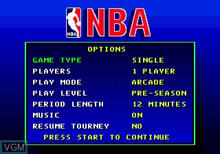 Menu screen of the game Lakers versus Celtics and the NBA Playoffs on Sega Megadrive