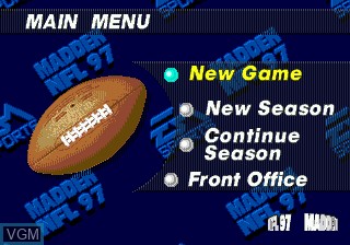 Menu screen of the game Madden NFL 97 on Sega Megadrive