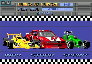 Menu screen of the game Mario Andretti Racing on Sega Megadrive