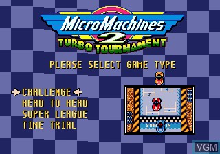 Menu screen of the game Micro Machines 2 - Turbo Tournament on Sega Megadrive