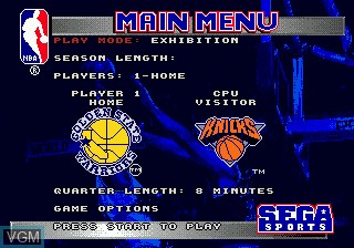 Menu screen of the game NBA Action '94 on Sega Megadrive
